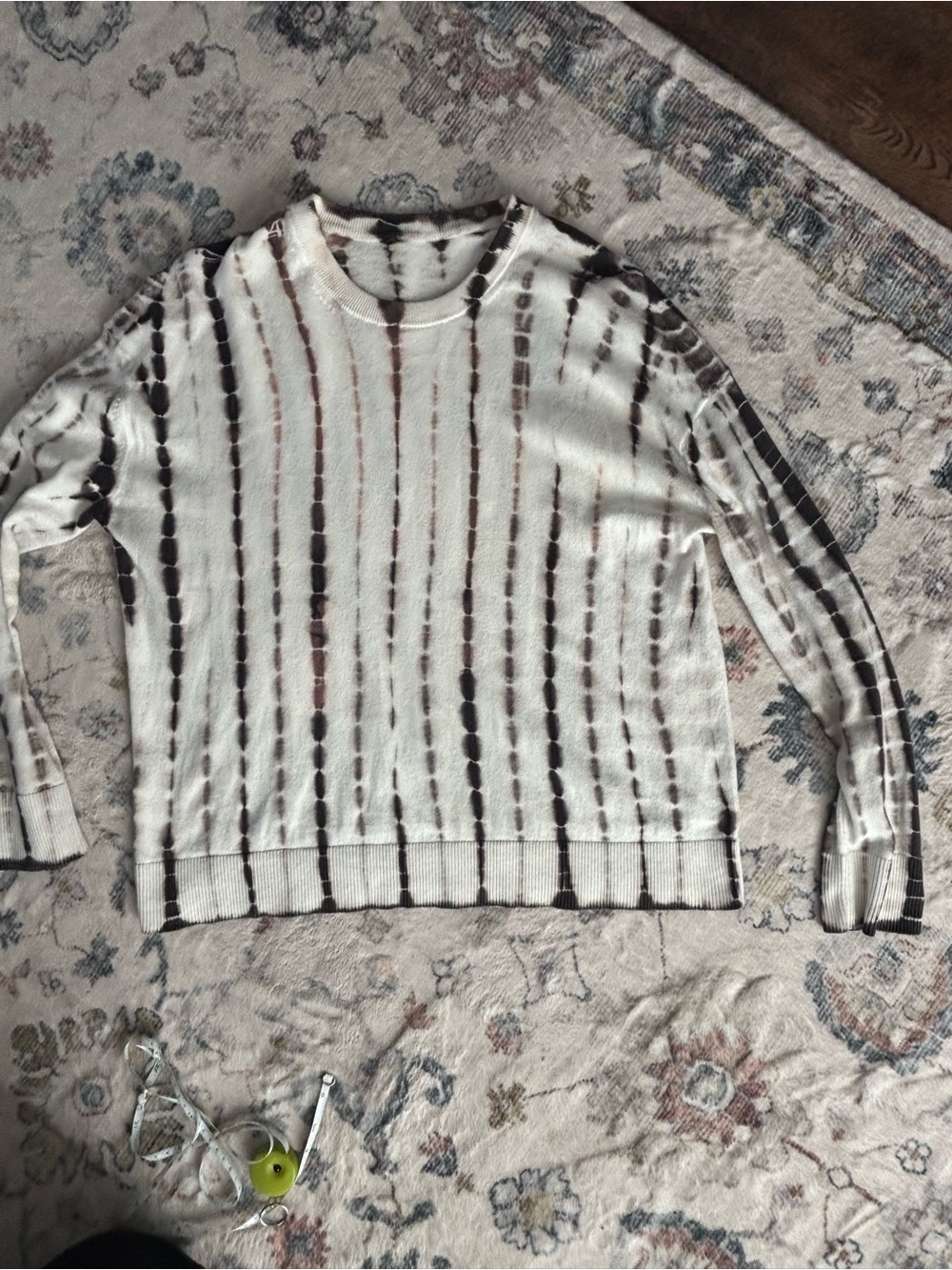 lululemon Cream Sweater with Brown & Dark Brown Tie-Dye Stripes cashmere cotton